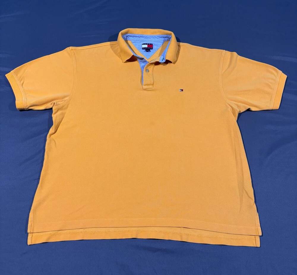 Vintage 2004 Tommy Hilfiger Short Sleeve Polo Shirt Yellow Gold Mens XL